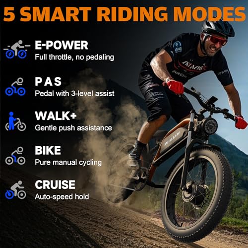 Electric Bike for Adults 3000W Dual Motor 52V 23AH 26" Fat Tire Full Suspension P909