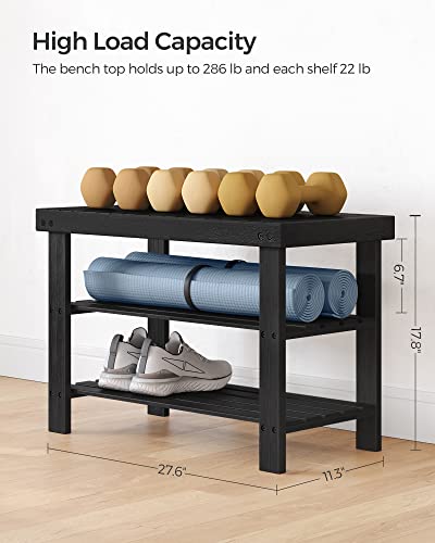 SONGMICS 3-Tier Bamboo Shoe Rack Bench, Entryway Storage, Ink Black X802