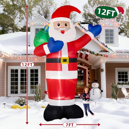 B&D 12FT Giant Christmas Inflatables Snowman Outdoor Decorations with Rotating LED Lights B36000