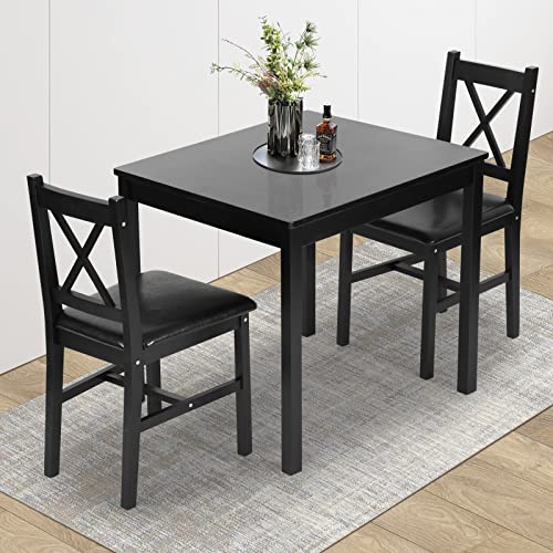 Kitchen Table Set 3 Piece Wooden Dining Table Set for 2 Person Square Table and Chair Small Farmhouse Table Set for Kitchen Restaurant, Brown