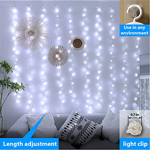 ZSJWL 2 Pack Curtain Lights, 300 LED Warm White with Remote, 9.8 × 9.8 Ft for Bedroom Window G2485