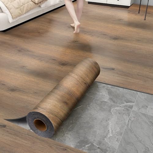 Luxury Wood Grain Peel and Stick Vinyl Flooring Roll 17.72" x 118" Grey R228