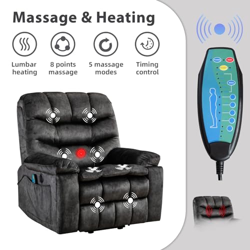 Phoenix Home Large Power Lift Recliner with Massage and Heat for Elderly, Brown O77713