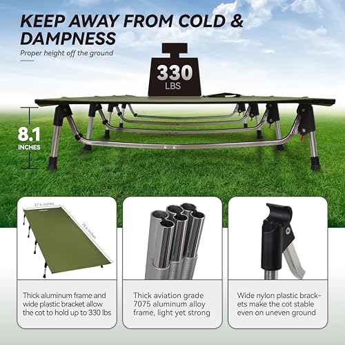 MARCHWAY Lightweight Folding Tent Camping Cot Bed with Lever Lock, Portable, 330Lbs (Black) R945221