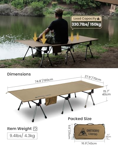 OneTigris SUPRANUBIS Camping Cot, Height Adjustable, Portable Folding Bed R56991