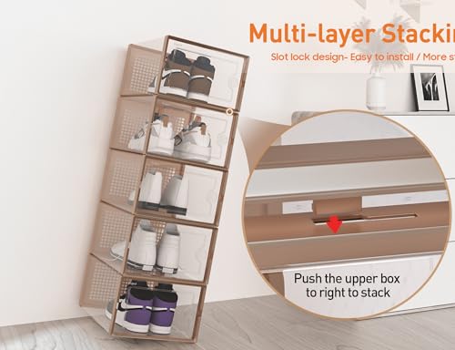 Kuject X-Large Clear Plastic Stackable Shoe Storage Boxes, 12 Pack, Blue Y142131