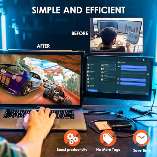 Laptop Screen Extender 15.6" Portable Monitor with 120% sRGB, FHD IPS & USB to HDMI Hub L477181