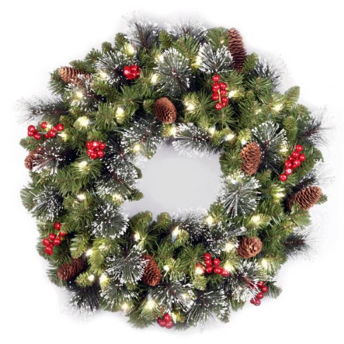 National Tree Company 30 in Pre-Lit Crestwood Spruce Artificial Christmas Wreath with Clear Lights G9281