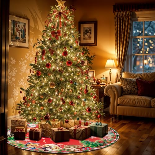 Christmas Tree Skirt 36 Inch with Snowman Reindeer Santa Snowflake L183244