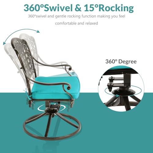 MEETWARM 5-Piece Cast Aluminum Outdoor Patio Dining Set with Swivel Rocker Chairs and Round Table B7011