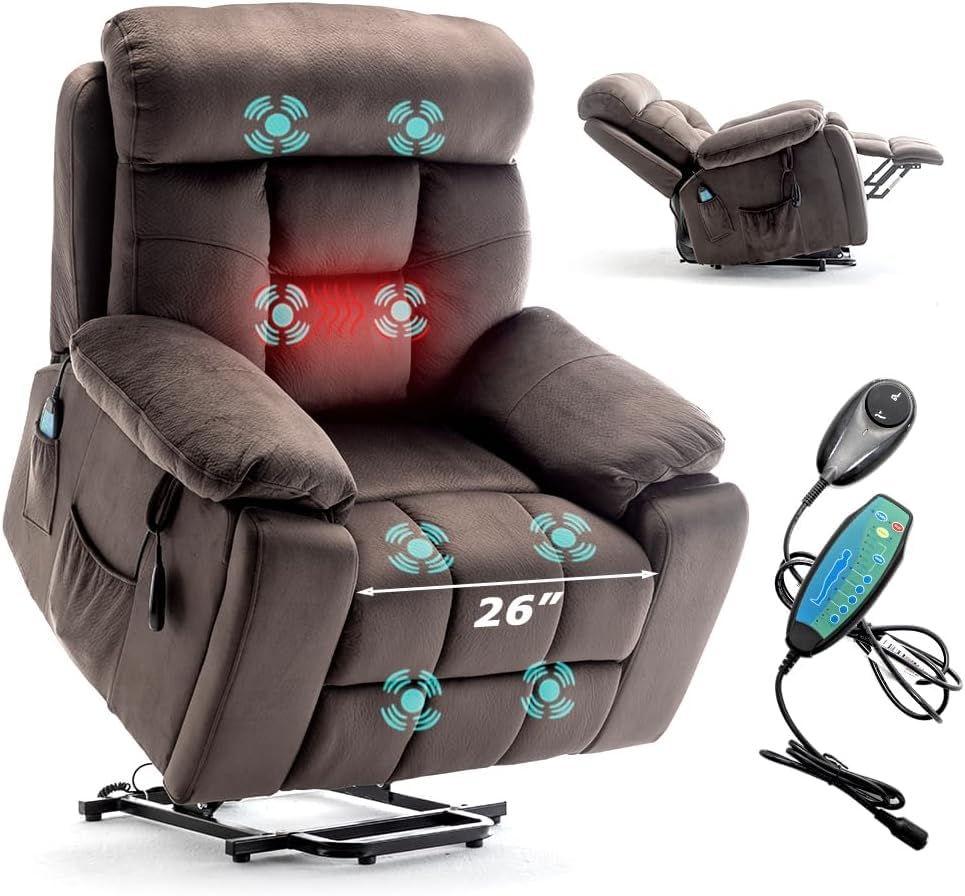 Lift Chair Recliner with Massage and Heat, Heavy Duty for Seniors, Brown V12888