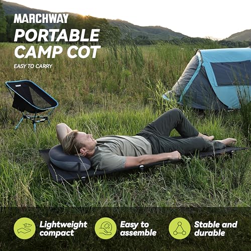 MARCHWAY Lightweight Folding Tent Camping Cot Bed with Lever Lock, Portable, 330Lbs (Black) R945221