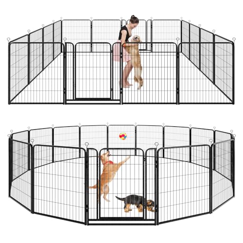 Dog Playpen Outdoor Extra Wide 12 Panels Heavy Duty Anti-Rust Coating-Strengthened Dog Fence 40" Height with Doors Portable for RV Camping Yard, Total 32FT, 79 Sq.ft, Snowy Black