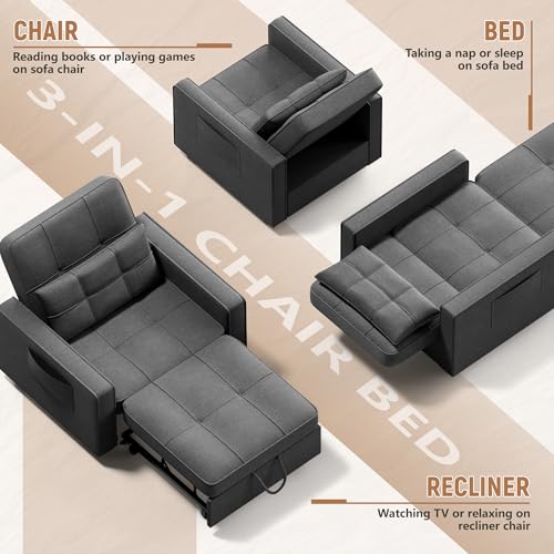 Flamaker Sofa Bed 3-in-1 Adjustable Couch Bed with Modern Linen Fabric, Dark Grey X725