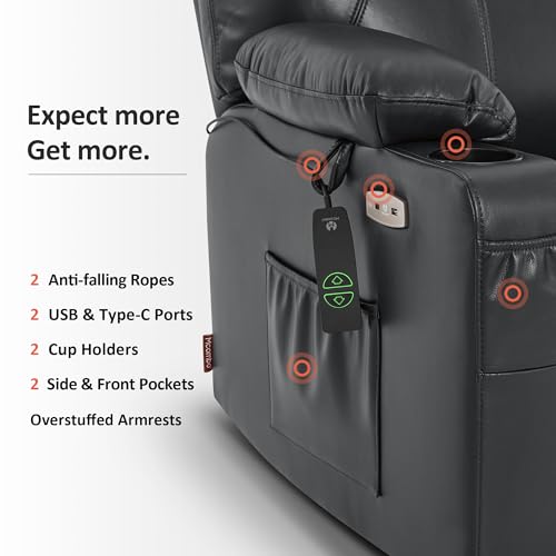 MCombo Power Lift Recliner Chair for Elderly with Heat and Massage, Faux Leather, Black V60394