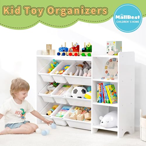 MallBest 4-Tier Kids' Toy Storage Organizer Shelf with 9 Plastic Bins F1027