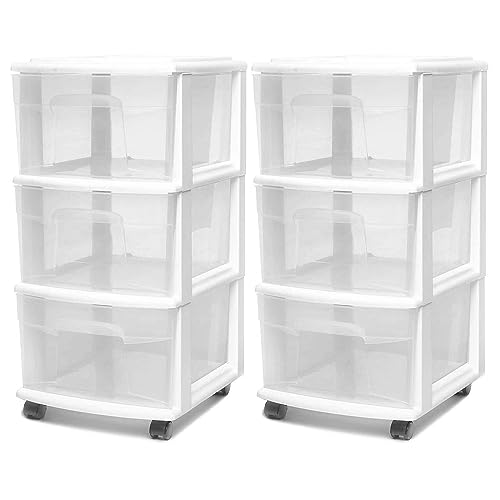 HOMZ 3-Tier Clear Plastic Storage Organizer Cart with Wheels, Black Frame M4715