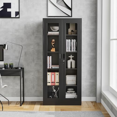 Metal Storage Cabinet with Doors and Shelves, 71" Locking Steel, White L799