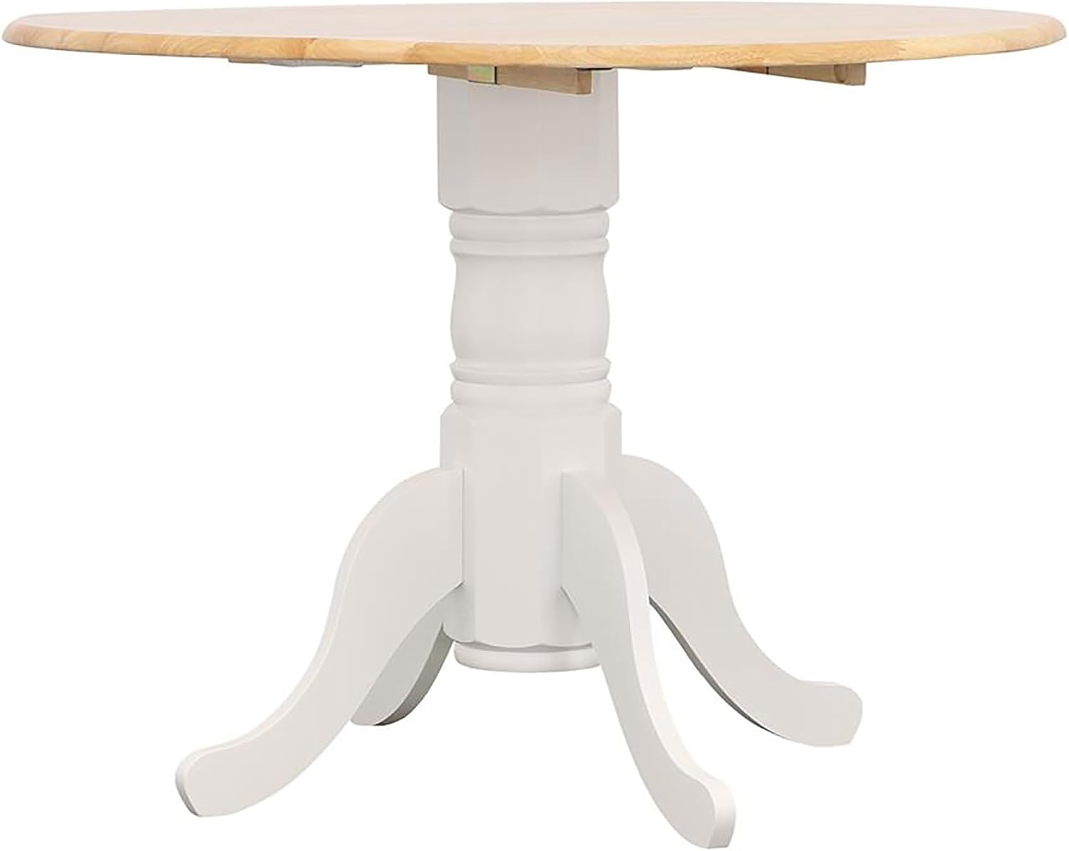 Natural Brown and White Round Dining Table with Drop Leaf