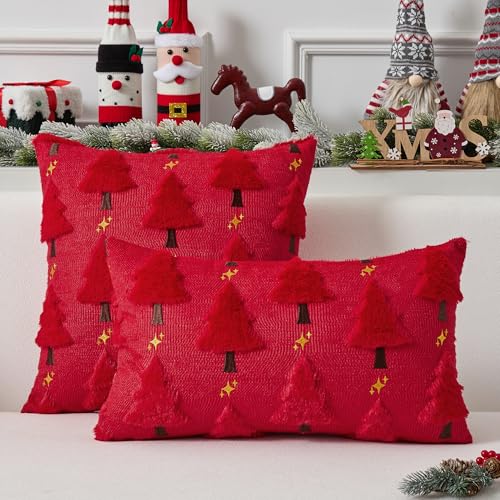 UGASA Star Christmas Decorative Pillow Covers 18x18 Inch Set of 2 Dark Green Q9265