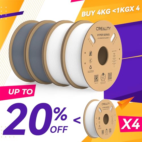 Creality Hyper PLA Filament 1.75mm High Speed 3D Printer Filament, 4 Pack 1kg Spool, Black & White K3786