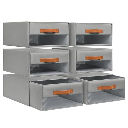 DIMJ Closet Organizers and Storage - Fabric Bins with Drawers, Stackable, 4-Pack, Grey G8366