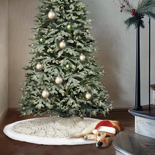 SYITCUN Christmas Tree Skirt, 48 Inch White and Gold Faux Fur F99847