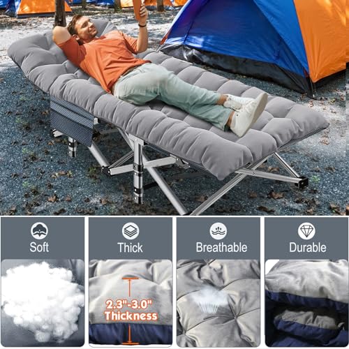 ABORON Oversized Folding Camping Cot for Adults, Double Layer 1200D, with Mat & Carrying Bag S2407