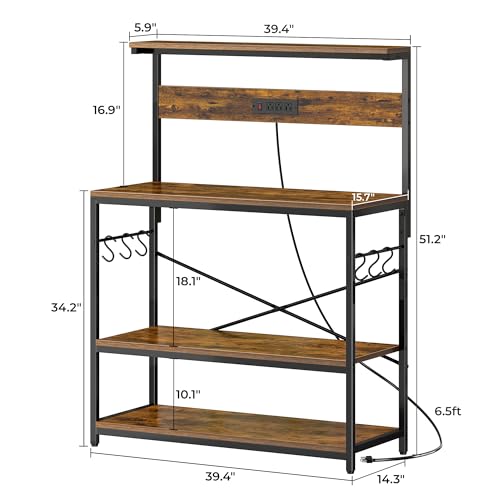SUPERJARE Kitchen Bakers Rack with Power Outlet, Coffee Bar Table, Rustic Brown W637
