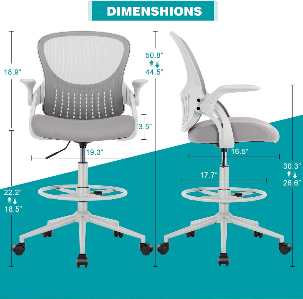 edx Drafting Chair Tall Office Chair with Flip-up Arms, Grey W57834