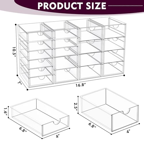 Acrylic Makeup Organizer with 19 Drawers, 4 Pack Clear Storage B90209