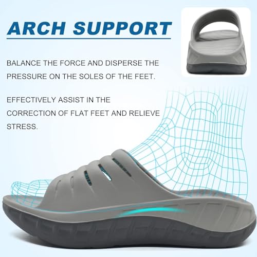 KuaiLu Men's Recovery Sandals Orthotic Cushion Open Toe Sport Slides D332788