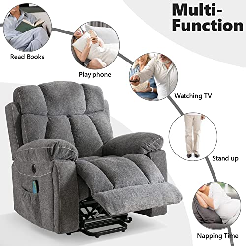 CANMOV Large Power Lift Recliner Chair with Massage and Heat for Elderly, Light Gray N3196