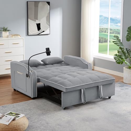 3-in-1 Velvet Pull Out Couch with Adjustable Backrest and Storage Pockets L62524