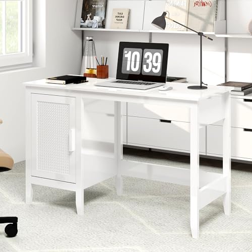 47" Executive Desk with Drawers and Cabinet, White O616066