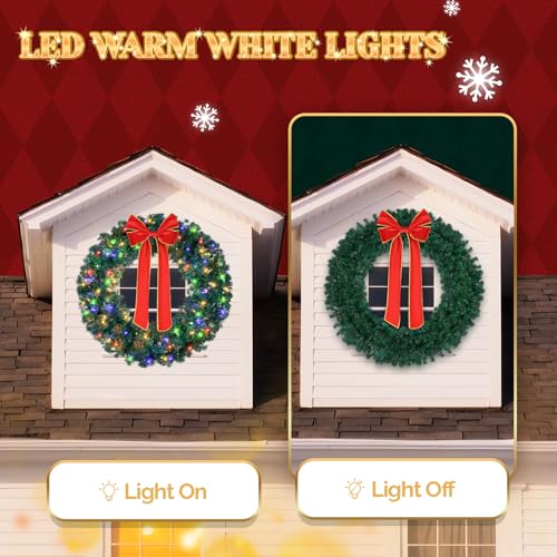 VINGLI 48 Inch Pre-lit Artificial Christmas Wreath with 150 LED Lights T885