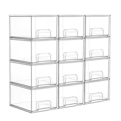 Vtopmart 4 Pack Clear Stackable Storage Drawers for Bathroom Makeup Organizer D5159