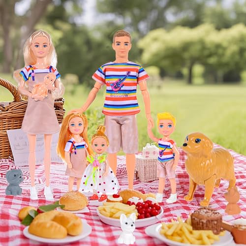 iBayda Family Dollhouse Dolls Playset - 6 People with Pets and Accessories T103625