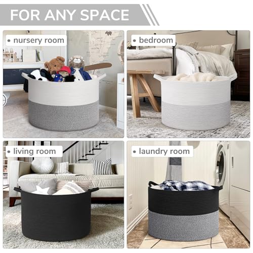 INDRESSME Large Cotton Rope Storage Basket with Handles, 90L Grey R37552
