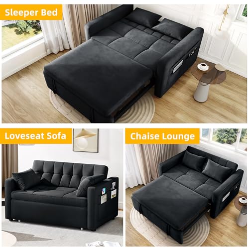 DWVO 55" Futon Couch, 3-in-1 Convertible Sofa Bed, Grey Velvet, Full Size S272