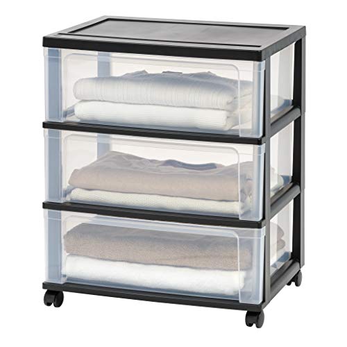 IRIS USA Plastic 3-Drawer Rolling Storage Cart with Wheels, Gray V8946