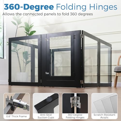 Heavy Duty Clear Acrylic Dog Playpen with Metal Frame, 6 Panels with Door I91403