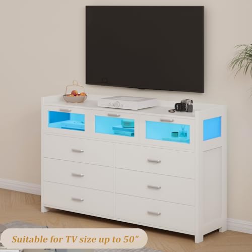 Black Dresser with 9 Drawers, LED Lights and Charging Station X1464
