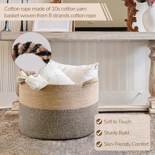 INDRESSME Large Cotton Rope Storage Basket with Handles, 90L Grey R37552