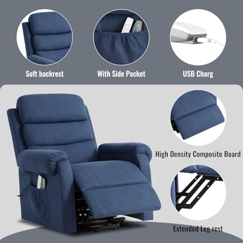Power Lift Recliner Chair for Elderly with Heat and Massage, Dark Blue Y6453