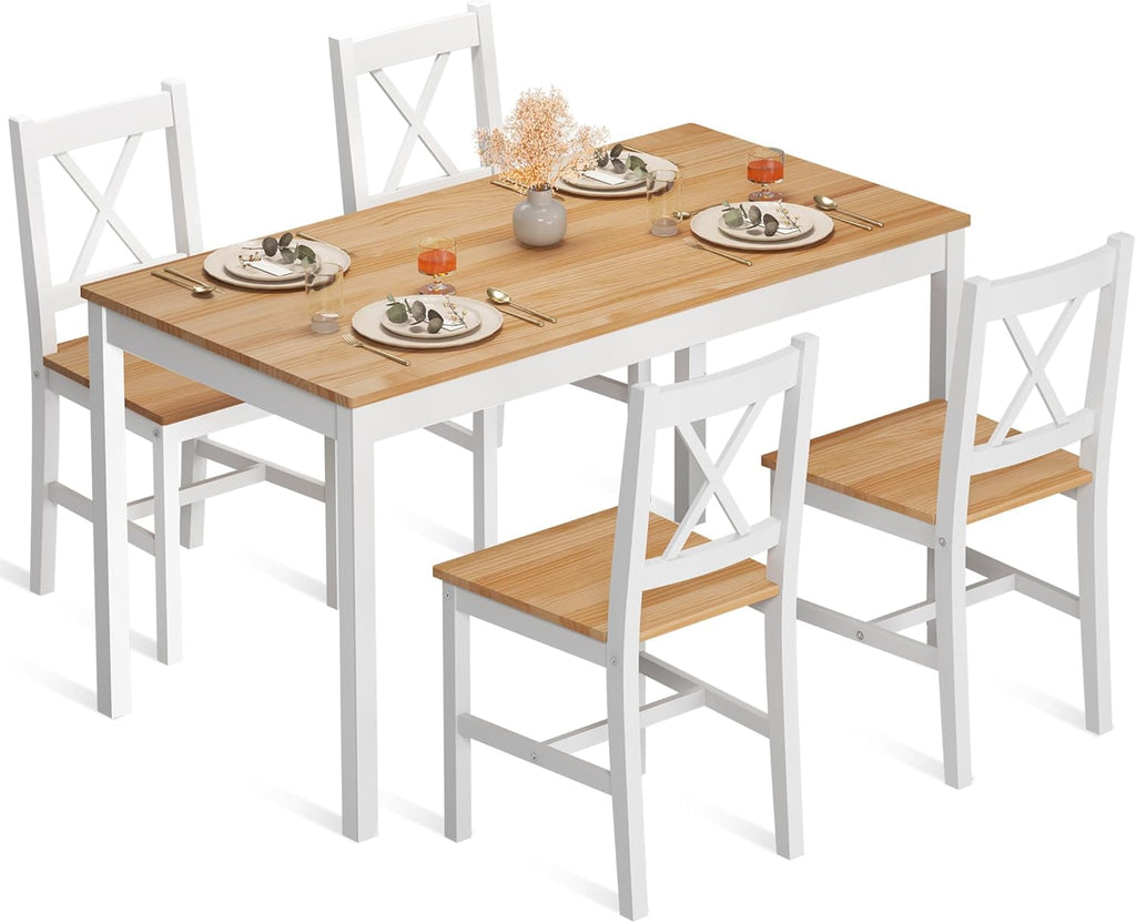 sogesfurniture 47.2" 5-Piece Pine Wood Dining Table Set with 4 Chairs J252877