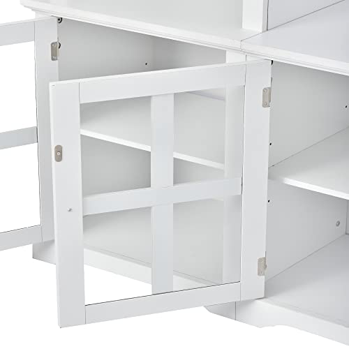 Modern 104" TV Stand with Storage Cabinets and Shelves, White M810