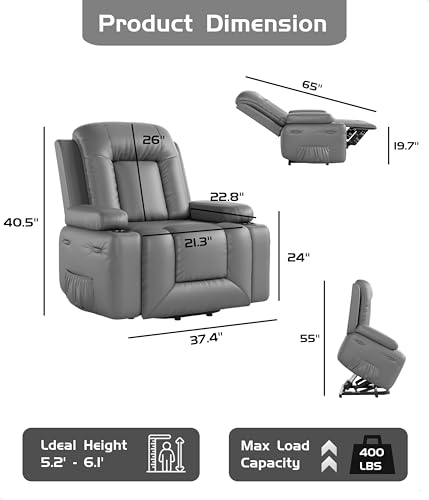 GarveeHome Power Lift Recliner Chair with Heat and Massage, Faux PU, for Elderly I162