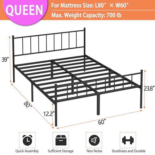 Full Bed Frame Metal Platform Bed with Steel Slat Support F6304