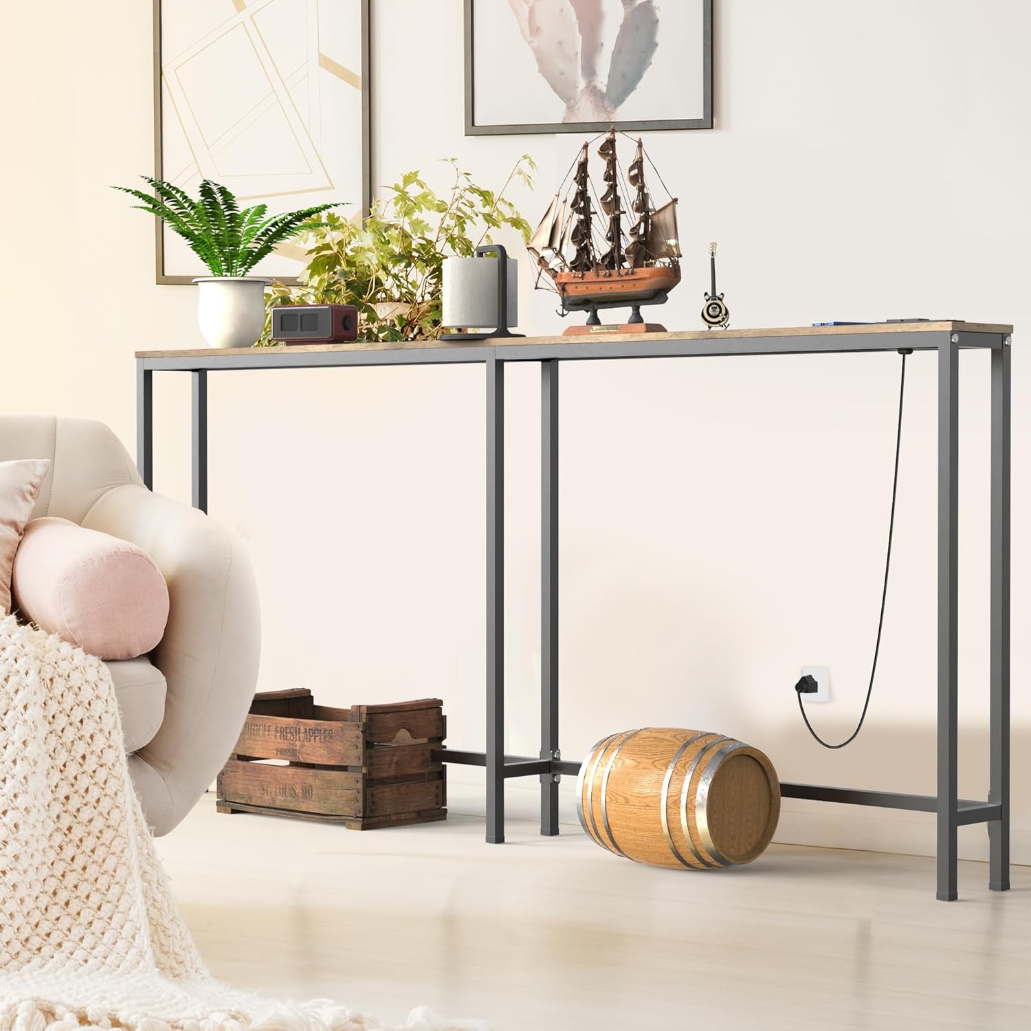 70.9" Console Table with Power Outlet and Charging Station E80633